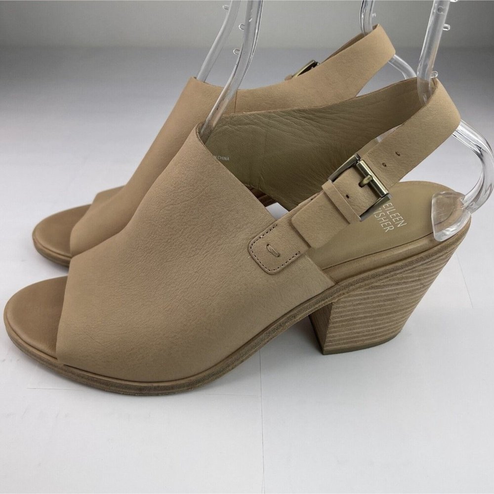 Eileen Fisher Sandals Womens Leather Ankle Strap Block Heel Open Toe Size 11
